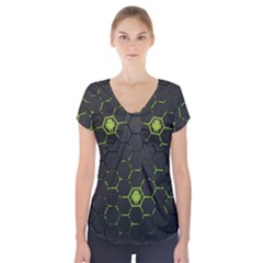 Green Android Honeycomb Gree Short Sleeve Front Detail Top by Ket1n9