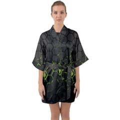 Green Android Honeycomb Gree Half Sleeve Satin Kimono  by Ket1n9