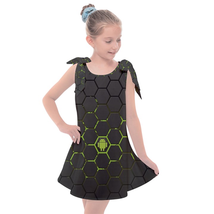 Green Android Honeycomb Gree Kids  Tie Up Tunic Dress