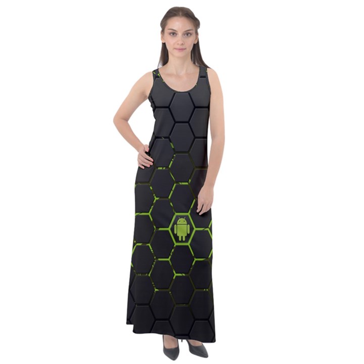 Green Android Honeycomb Gree Sleeveless Velour Maxi Dress