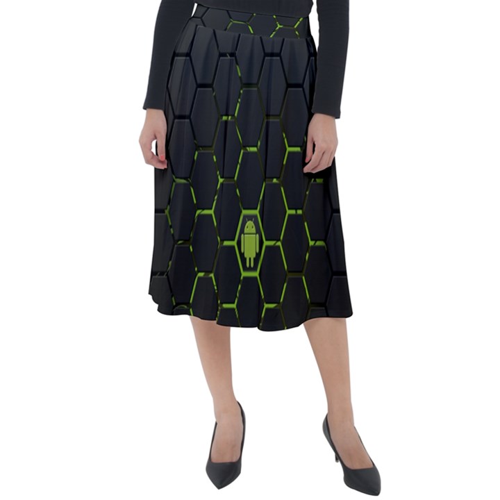 Green Android Honeycomb Gree Classic Velour Midi Skirt 