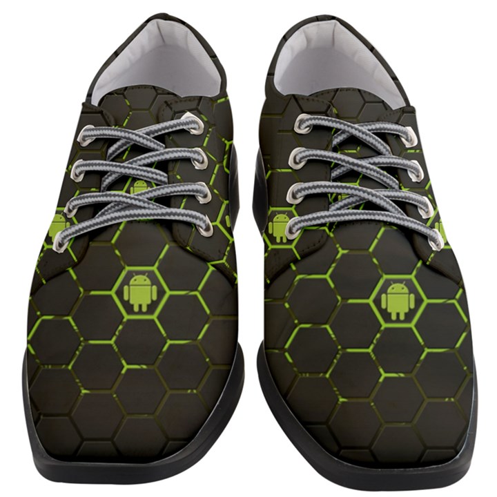 Green Android Honeycomb Gree Women Heeled Oxford Shoes