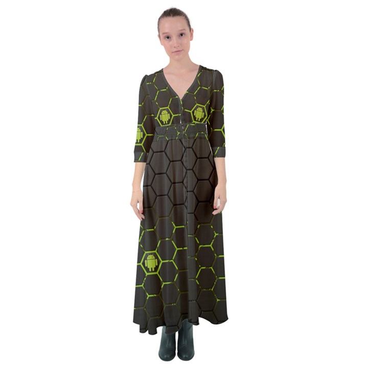 Green Android Honeycomb Gree Button Up Maxi Dress