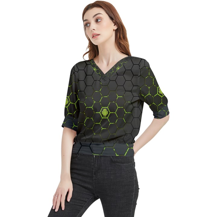 Green Android Honeycomb Gree Quarter Sleeve Blouse