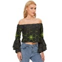 Green Android Honeycomb Gree Off Shoulder Flutter Bell Sleeve Top View3