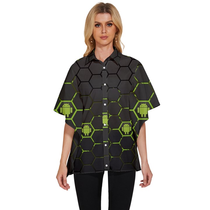 Green Android Honeycomb Gree Women s Batwing Button Up Shirt