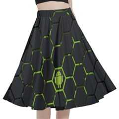 Green Android Honeycomb Gree A-line Full Circle Midi Skirt With Pocket by Ket1n9