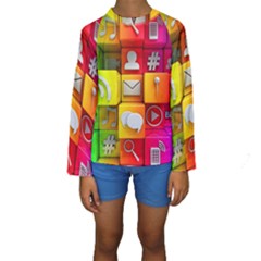 Colorful 3d Social Media Kids  Long Sleeve Swimwear by Ket1n9