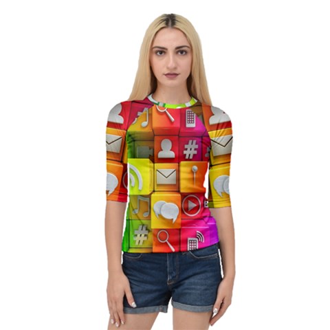 Colorful 3d Social Media Quarter Sleeve Raglan T-shirt by Ket1n9