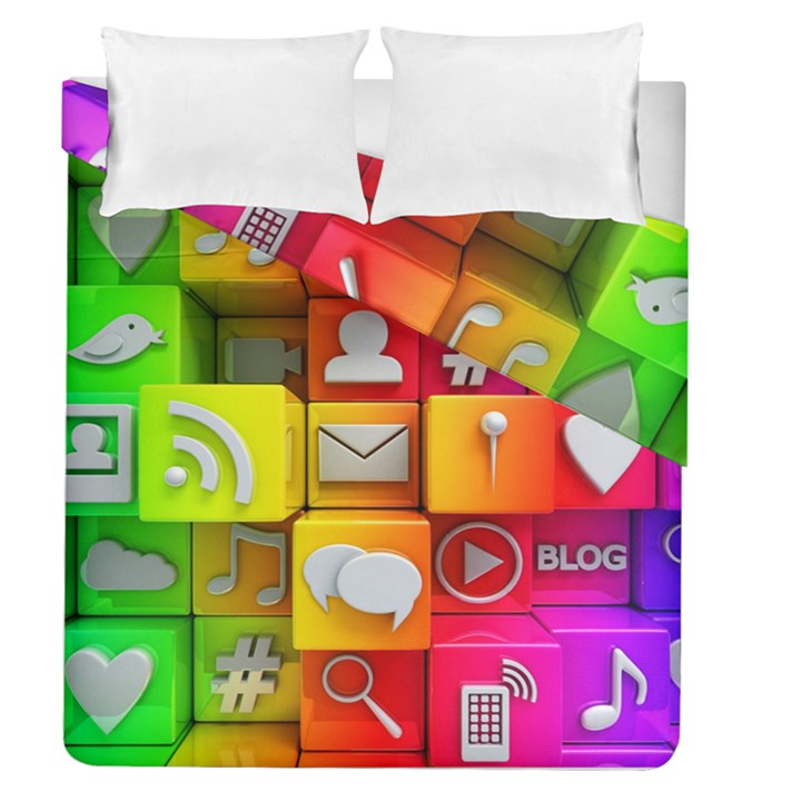 Colorful 3d Social Media Duvet Cover Double Side (Queen Size)