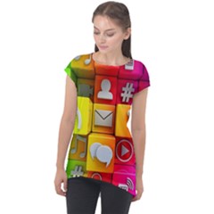 Colorful 3d Social Media Cap Sleeve High Low Top by Ket1n9