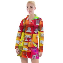 Colorful 3d Social Media Women s Long Sleeve Casual Dress by Ket1n9