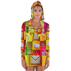 Colorful 3d Social Media Long Sleeve Hooded T-shirt by Ket1n9