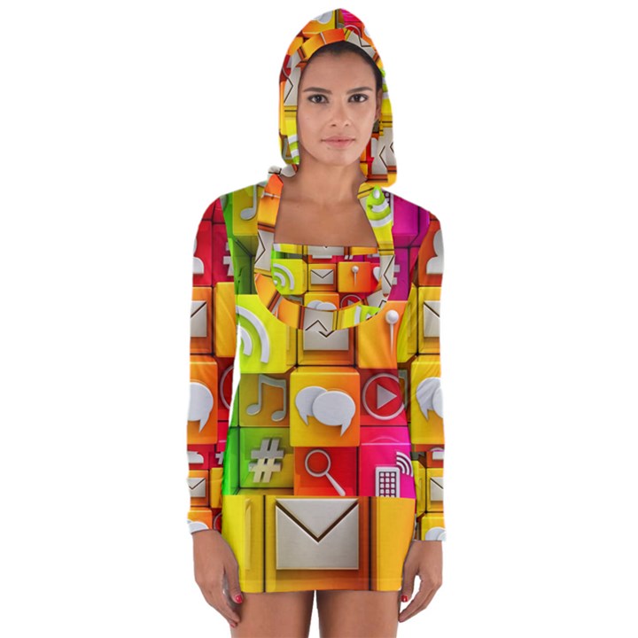 Colorful 3d Social Media Long Sleeve Hooded T-shirt