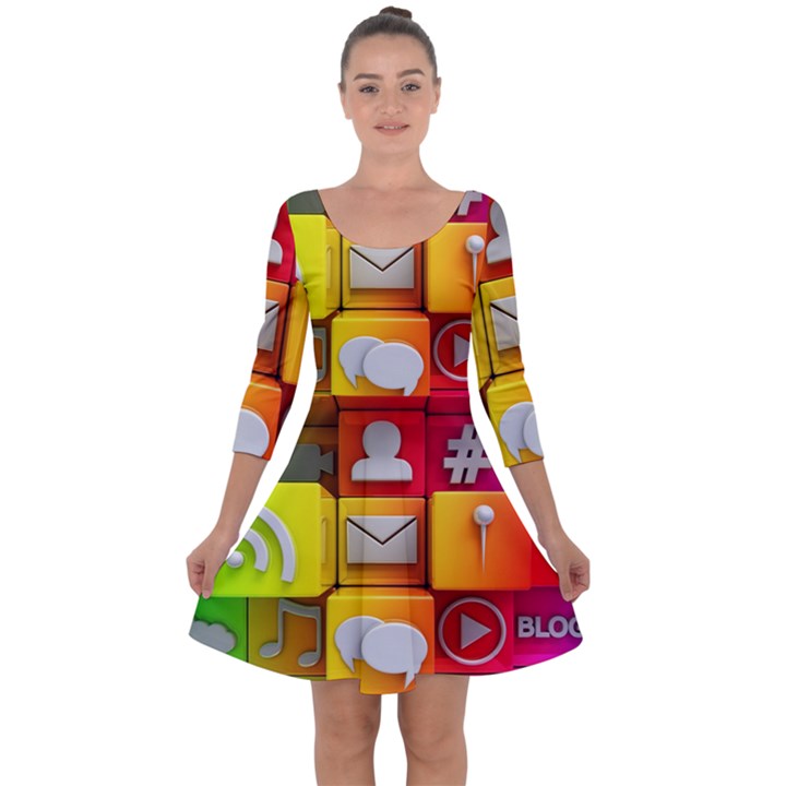 Colorful 3d Social Media Quarter Sleeve Skater Dress