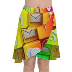 Colorful 3d Social Media Chiffon Wrap Front Skirt by Ket1n9