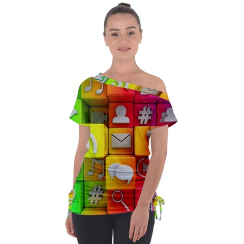 Colorful 3d Social Media Off Shoulder Tie-up T-shirt by Ket1n9