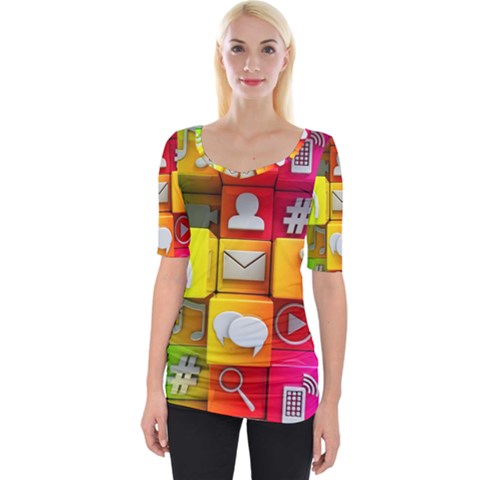 Colorful 3d Social Media Wide Neckline T-shirt by Ket1n9