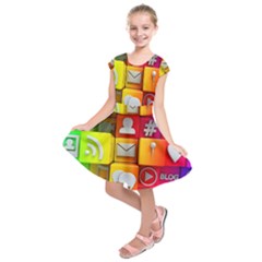 Colorful 3d Social Media Kids  Short Sleeve Dress by Ket1n9