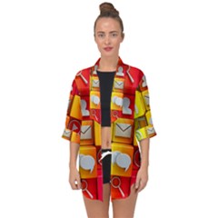 Colorful 3d Social Media Open Front Chiffon Kimono by Ket1n9