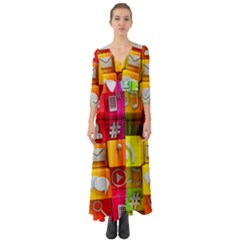 Colorful 3d Social Media Button Up Boho Maxi Dress by Ket1n9