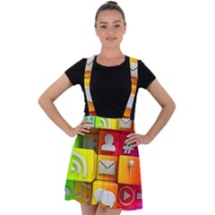 Colorful 3d Social Media Velvet Suspender Skater Skirt by Ket1n9