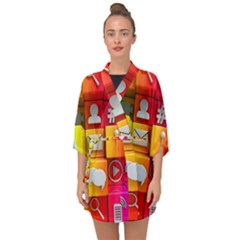 Colorful 3d Social Media Half Sleeve Chiffon Kimono by Ket1n9