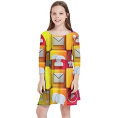 Colorful 3d Social Media Kids  Quarter Sleeve Skater Dress by Ket1n9