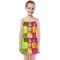 Colorful 3d Social Media Kids  Summer Sun Dress by Ket1n9