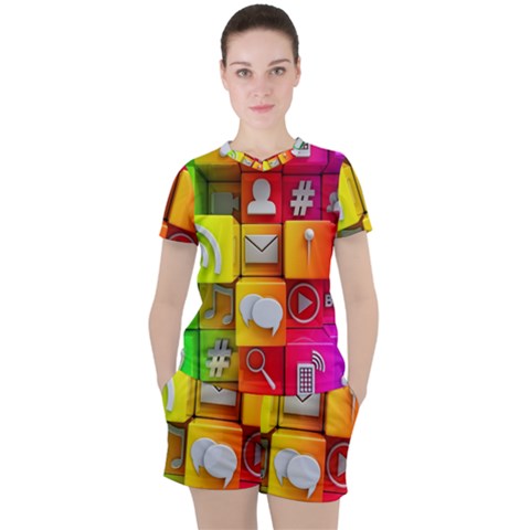 Colorful 3d Social Media Women s T-shirt And Shorts Set by Ket1n9