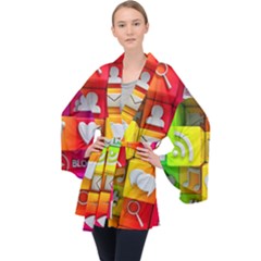 Colorful 3d Social Media Long Sleeve Velvet Kimono  by Ket1n9