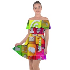 Colorful 3d Social Media Off Shoulder Velour Dress by Ket1n9