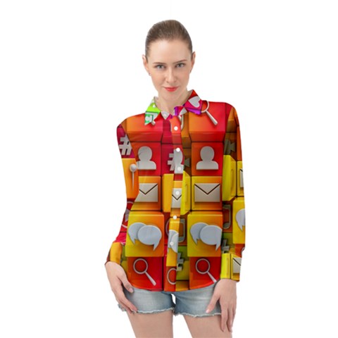 Colorful 3d Social Media Long Sleeve Chiffon Shirt by Ket1n9