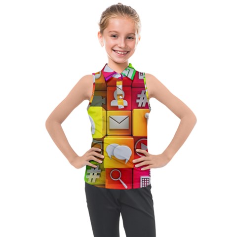 Colorful 3d Social Media Kids  Sleeveless Polo T-shirt by Ket1n9