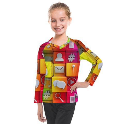 Colorful 3d Social Media Kids  Long Mesh T-shirt by Ket1n9