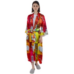 Colorful 3d Social Media Maxi Satin Kimono by Ket1n9