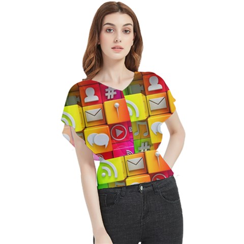 Colorful 3d Social Media Butterfly Chiffon Blouse by Ket1n9