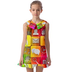 Colorful 3d Social Media Kids  Pilgrim Collar Ruffle Hem Dress by Ket1n9