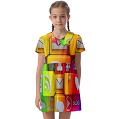 Colorful 3d Social Media Kids  Asymmetric Collar Dress by Ket1n9