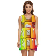 Colorful 3d Social Media Tiered Sleeveless Mini Dress by Ket1n9