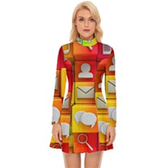 Colorful 3d Social Media Long Sleeve Velour Longline Dress by Ket1n9