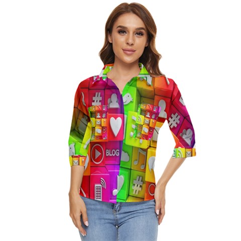 Colorful 3d Social Media Women s Quarter Sleeve Pocket Shirt by Ket1n9