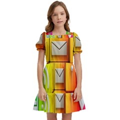 Colorful 3d Social Media Kids  Puff Sleeved Dress by Ket1n9