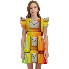 Colorful 3d Social Media Kids  Winged Sleeve Dress by Ket1n9