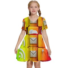 Colorful 3d Social Media Kids  Short Sleeve Tiered Mini Dress by Ket1n9