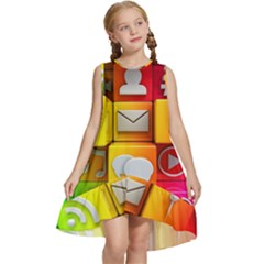 Colorful 3d Social Media Kids  Frill Swing Dress by Ket1n9