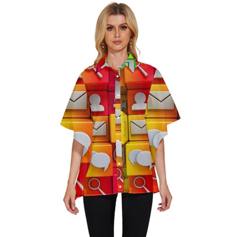 Colorful 3d Social Media Women s Batwing Button Up Shirt by Ket1n9