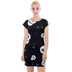 Skull Pattern Cap Sleeve Bodycon Dress by Ket1n9