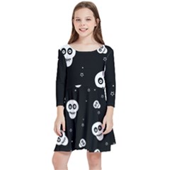 Skull Pattern Kids  Quarter Sleeve Skater Dress by Ket1n9