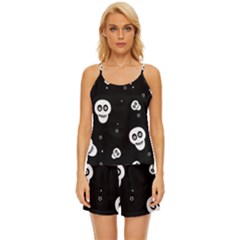 Skull Pattern Satin Pajama Short Set by Ket1n9